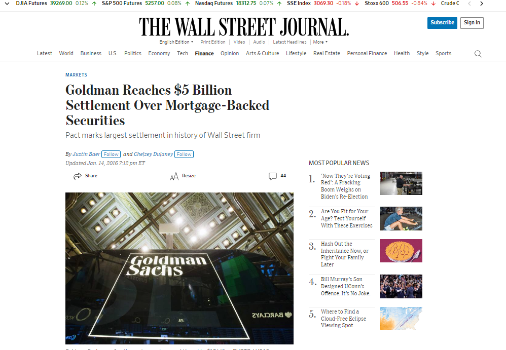 2016 Goldman_Reaches_5_Billion_Settlement_Over_Mortgage_Backed_Securities_WSJ