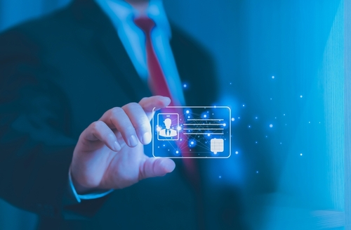 Human,Hand,Holding,Digital,Identification,Card,,Technology,And,Innovation,Concept.