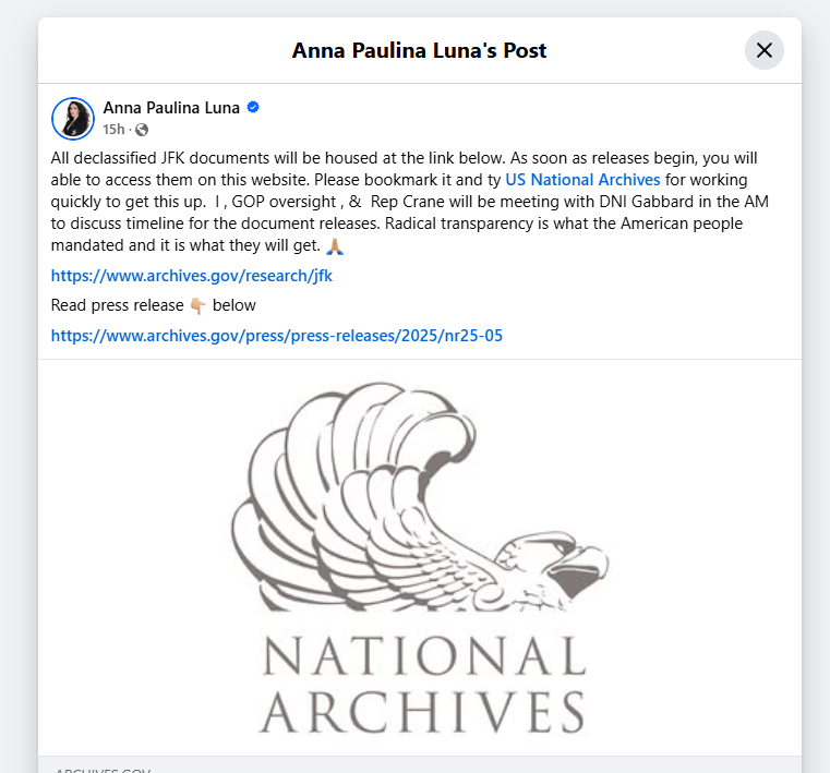 2025_03_06_13_53_05_All_declassified_JFK_documents_will_be._Anna_Paulina_Luna_Facebook