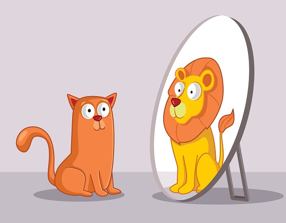 Confident,Cat,Looking,In,The,Mirror,Seeing,A,Lion.,Motivational