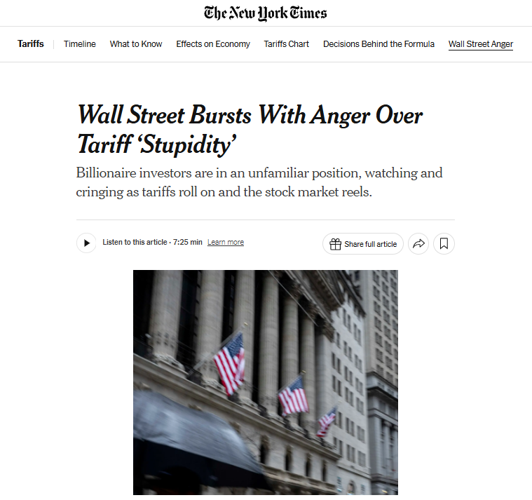 NY Time Trump Tariff Cause Crash