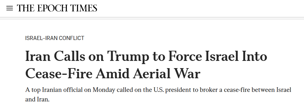 2025_06_16_19_13_59_Iran_Calls_on_Trump_to_Force_Israel_Into_Cease_Fire_Amid_Aerial_War_The_Epoch_