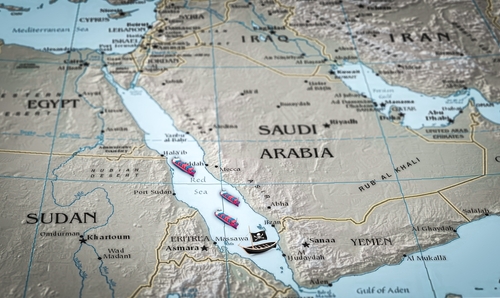The,Red,Sea,Region,With,Cargo,And,Pirate,Ships.,Suitable