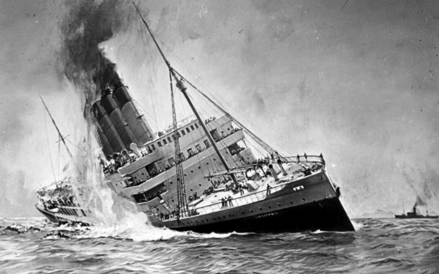 Lusitania on its side