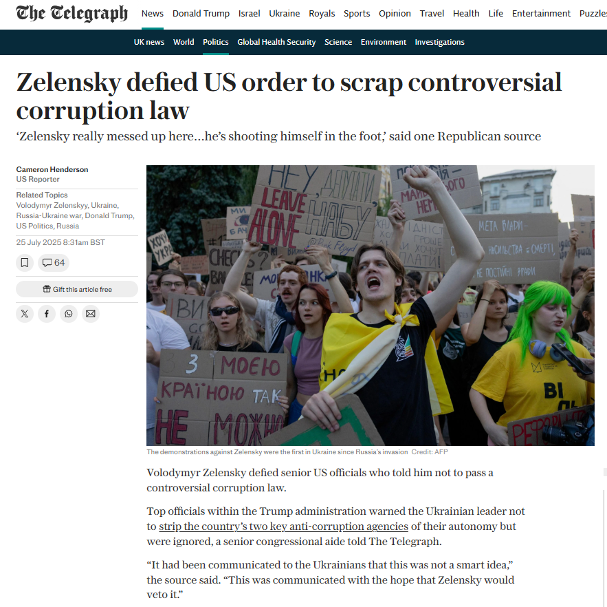 Zelensky_defied_US scrap corruption_law 7 25 25