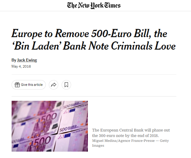 2016 EU cancel 500 euro note