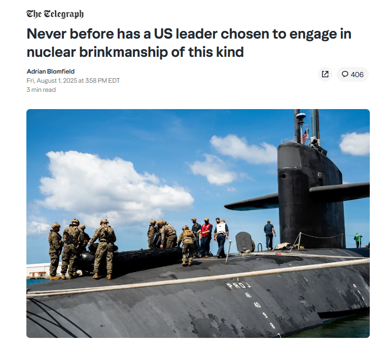 8 1 2025 Telegraph Trump Nuclear brikmanship