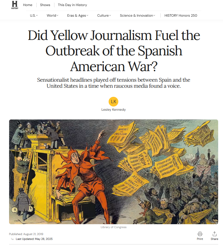 Pulitzer Hearst Yellow_Journalism creates_Spanish_American_War