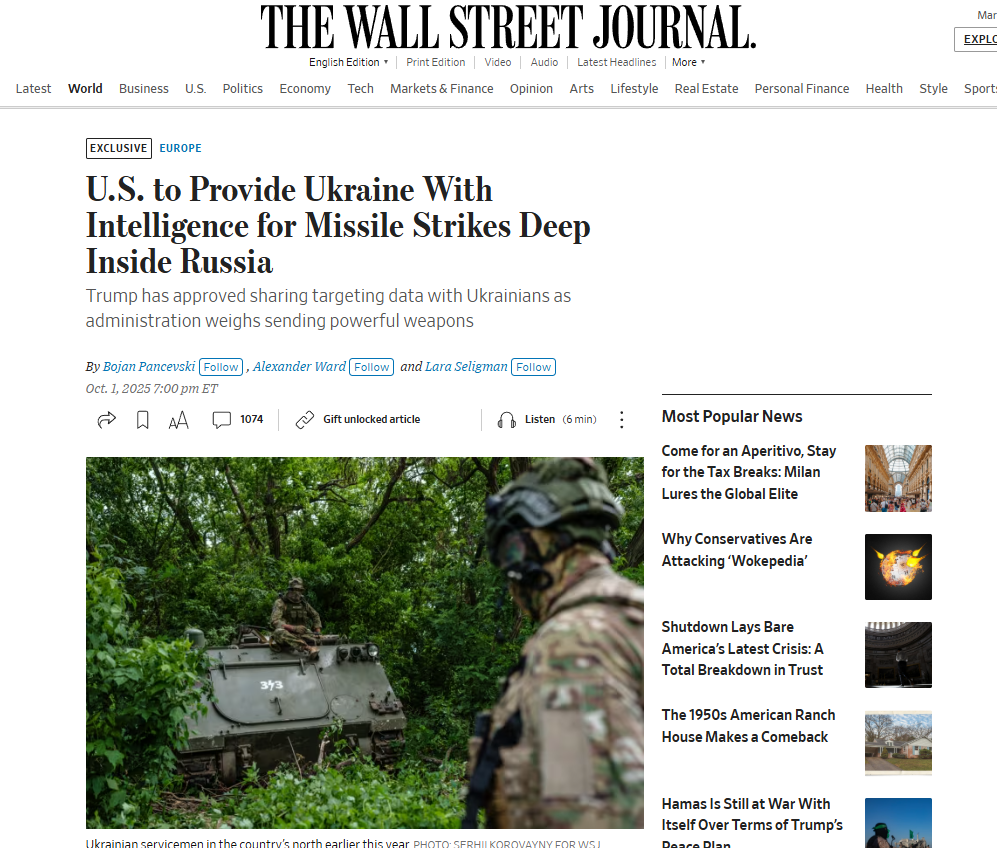 WSJ Trump providing Zelensky with targeting