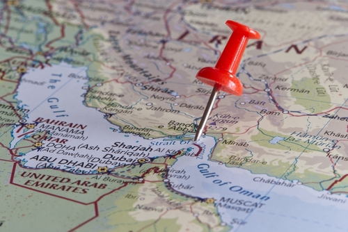 The,Strait,Of,Hormuz,Pinned,On,A,Map,,April,14,