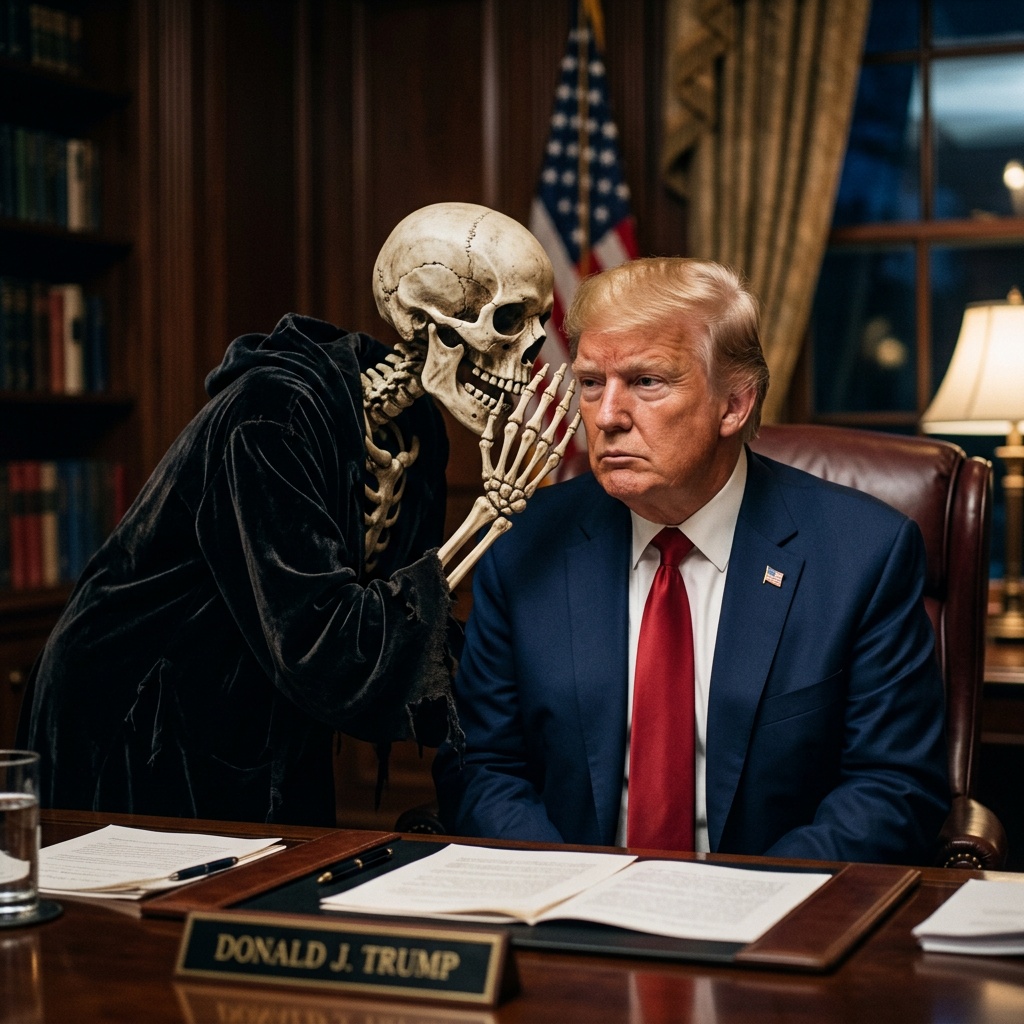 Skeleton,Whispering,In,Trump’s,Ear