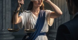 Justice,Holding,Her,Scales,But,Lifting,The,Blindfold,Over,One