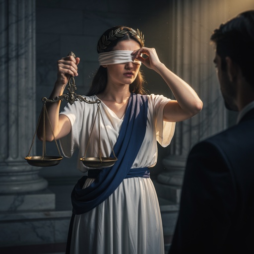 Justice,Holding,Her,Scales,But,Lifting,The,Blindfold,Over,One