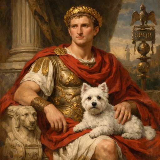 Roman,Emperor,Augustus,And,A,Small,,White,Dog,Named,Rufus,