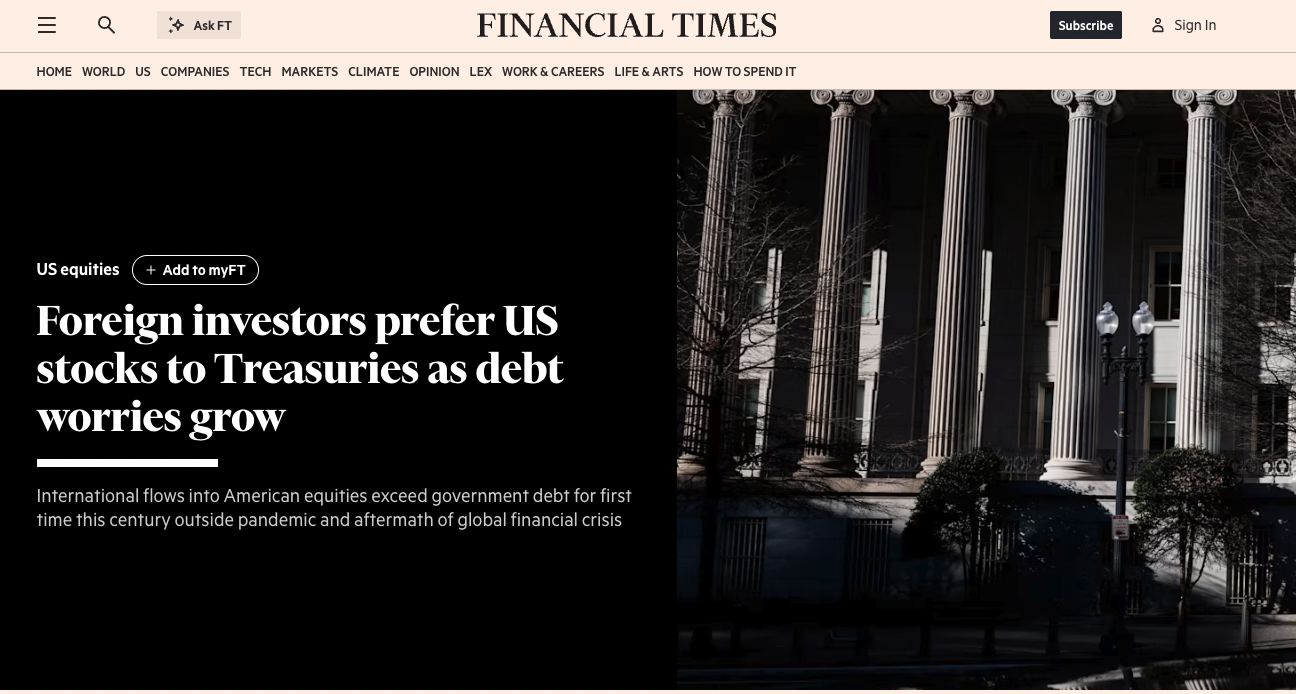 FT Capital Flows Equities not Bonds