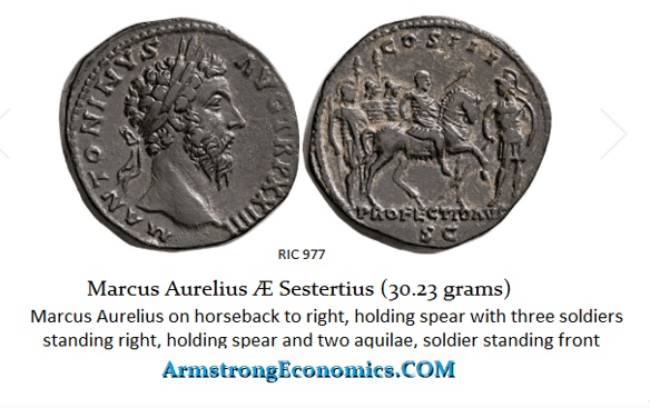 Marcus Aurelius on horseback AE Sestertius Marcus Aurelius on horseback AE Sestertius